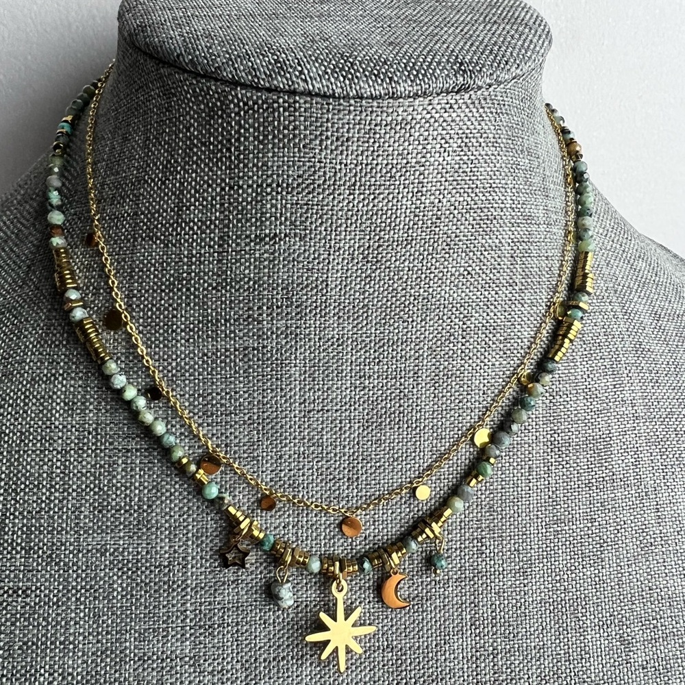 2Pcs/Set Star and Crescent Moon Pendant Beaded Necklace Star Pendant Moon Charms
